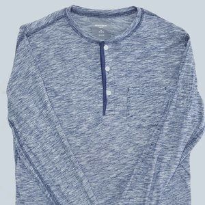 Bonobos Men's Slim Fit 100% Cotton Blue Henley Long Sleeve Shirt (Medium)